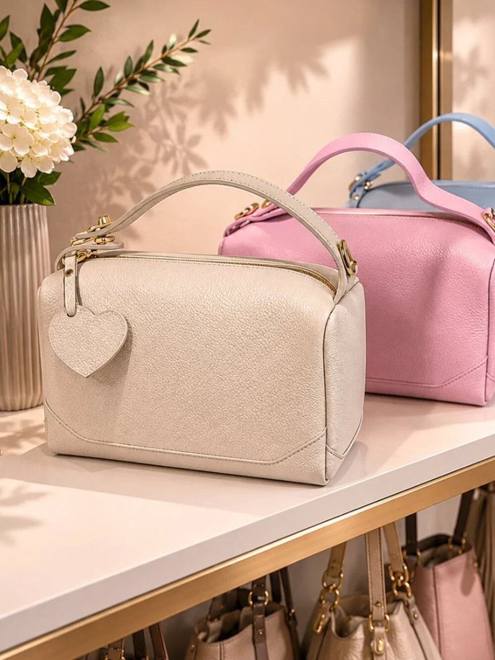 Lilac Italian Leather Crossbody Bag, Pastel Shoulder Bag, Minimalist Purse